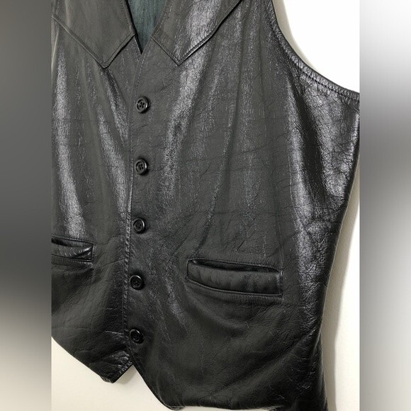 Oakton Vest Mens Size 40 Black Leather Biker Western Punk Vintage - Picture 2 of 10